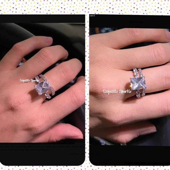 💍Stunning 18k White GP 2 Piece Radiant Cut Diamond Bridal Set - Picture 7 of 15